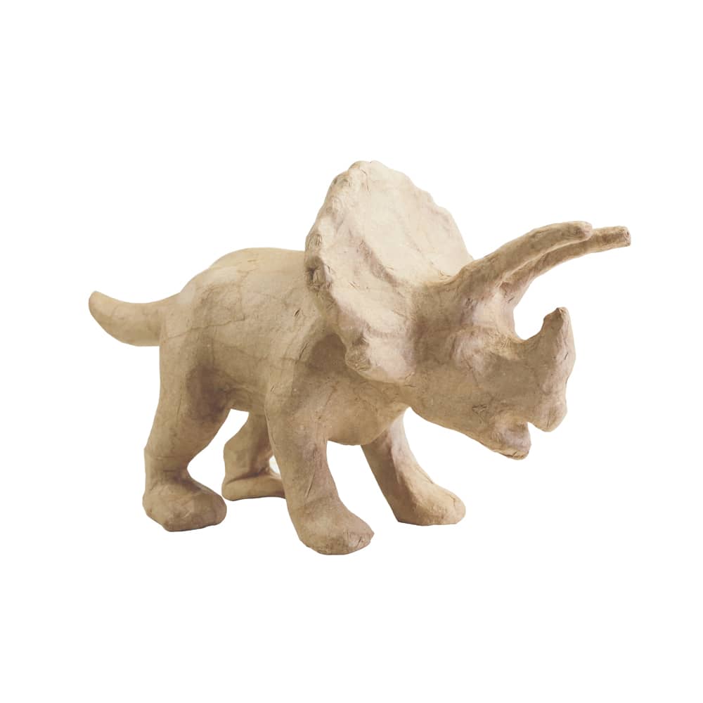 Papier-maché Dino Triceratops om te knutselen met kinderen. 