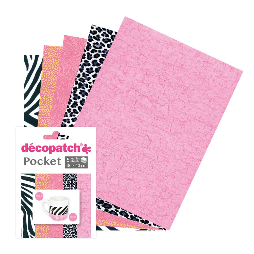 Decoupagepapier zebra, panter en roze