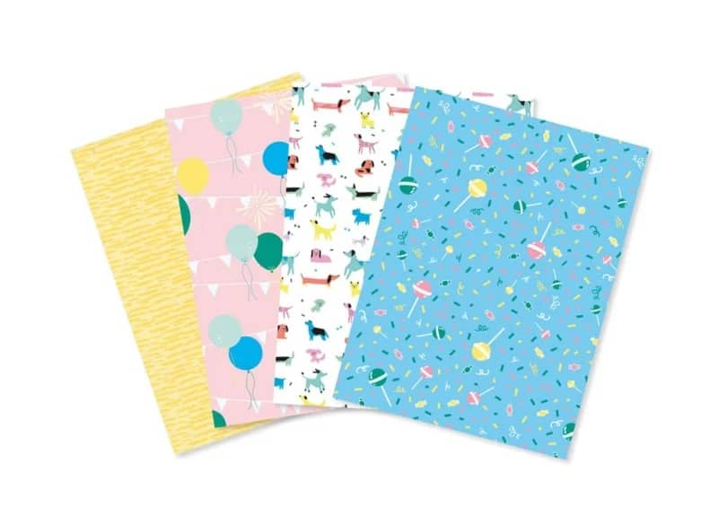 4 vellen decoupage papier van Decopatch, thema verjaardag
