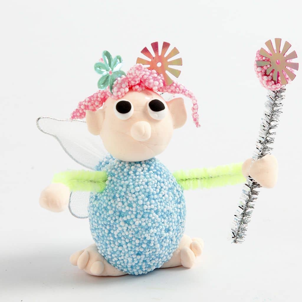 Figuurtje van Glitter Foam Clay en Silk Clay