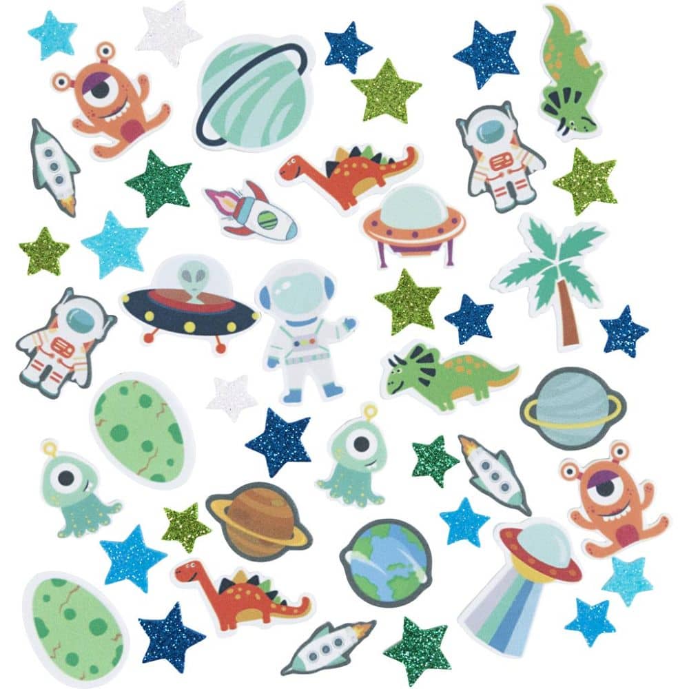 EVA Foam stickers | Thema Dinosaurussen en Astronauten | Zelfklevend | 150 st
