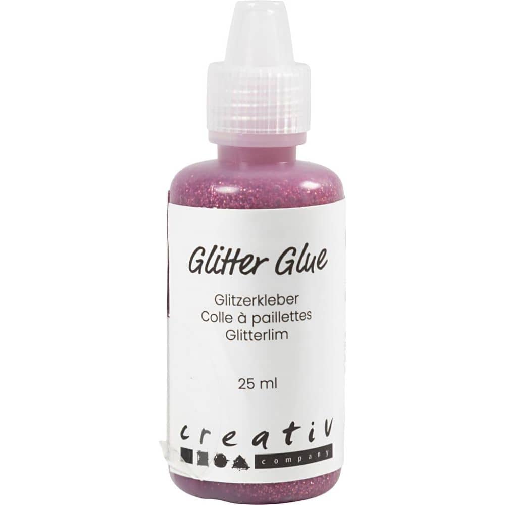 Flesje Glitterlijm, kleur Roze, 25 ml