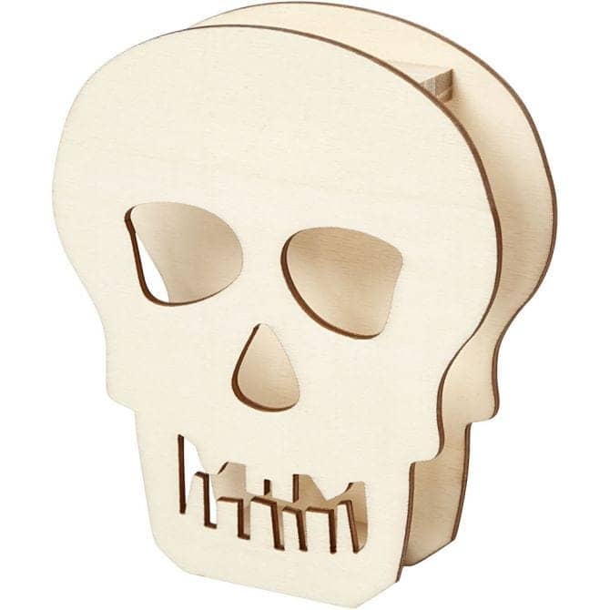 Houten Halloween Doodskop voor theelichtje