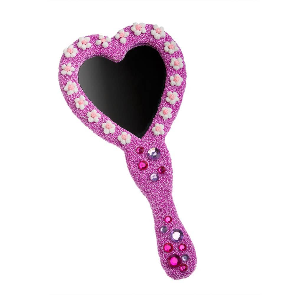 Houten Hardspiegel Hart versierd met Foam Clay en strass stenen