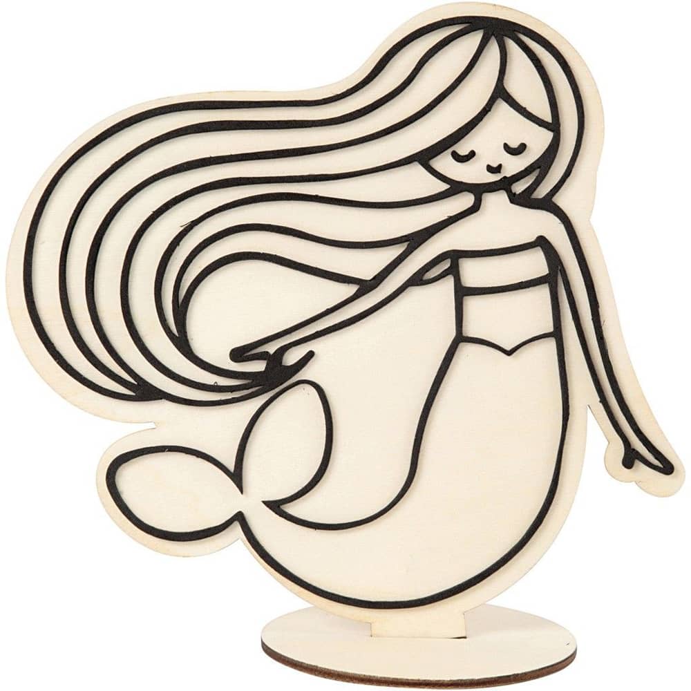 Houten Zeemeermin om te versieren met Foam Clay of Multi Markers