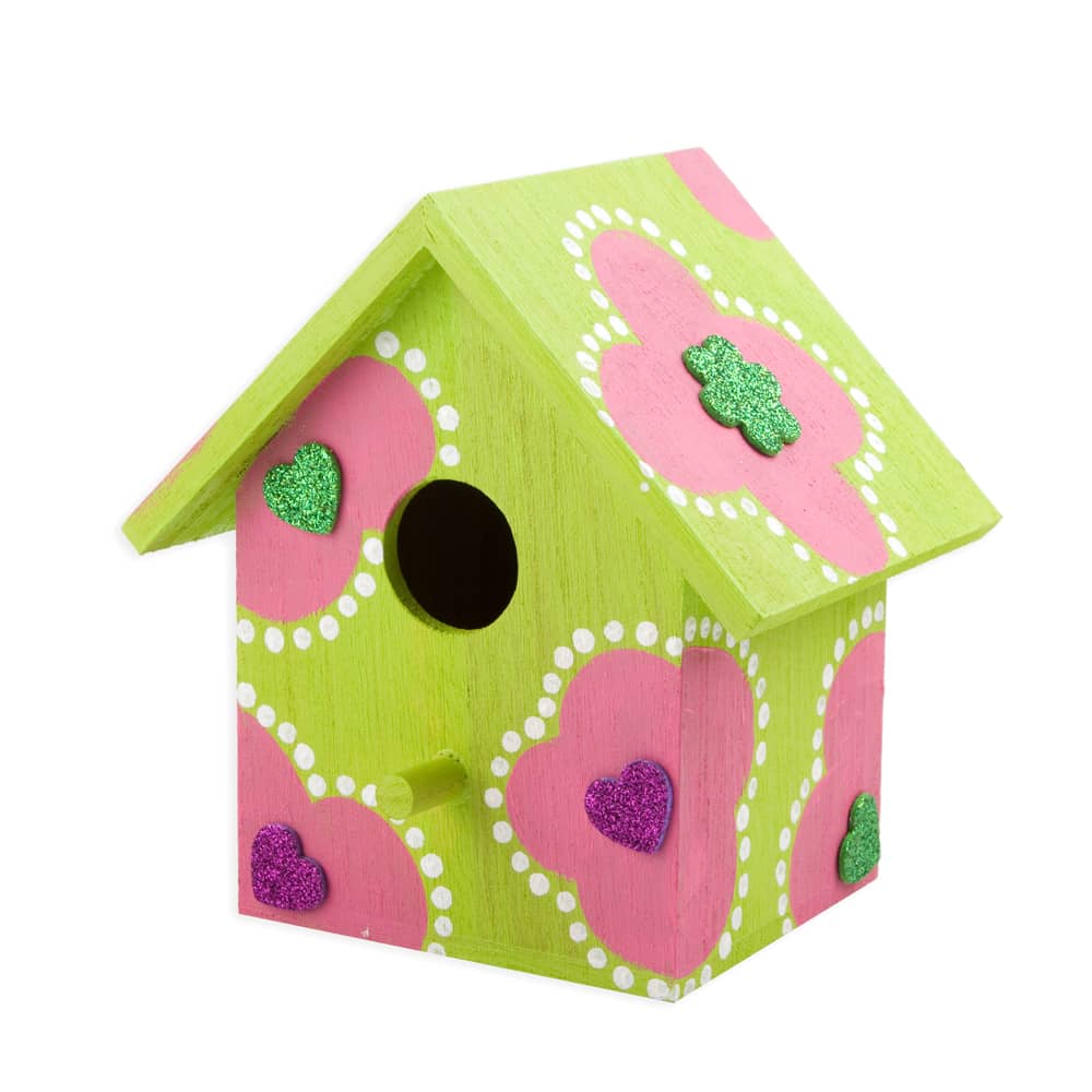 Vogelhuisjes versieren met Acrylverf en Glitter figuren