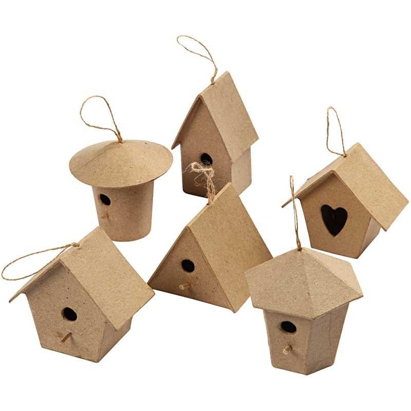 Papier-maché Vogelhuisjes om te knutselen - 6 st