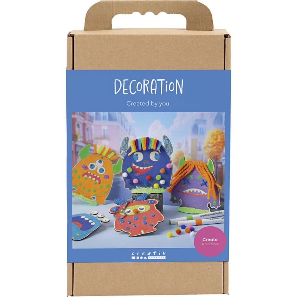 Knutselpakket Houten Monsters versieren met Multi Markers, Foam Clay en decoratiematerialen
