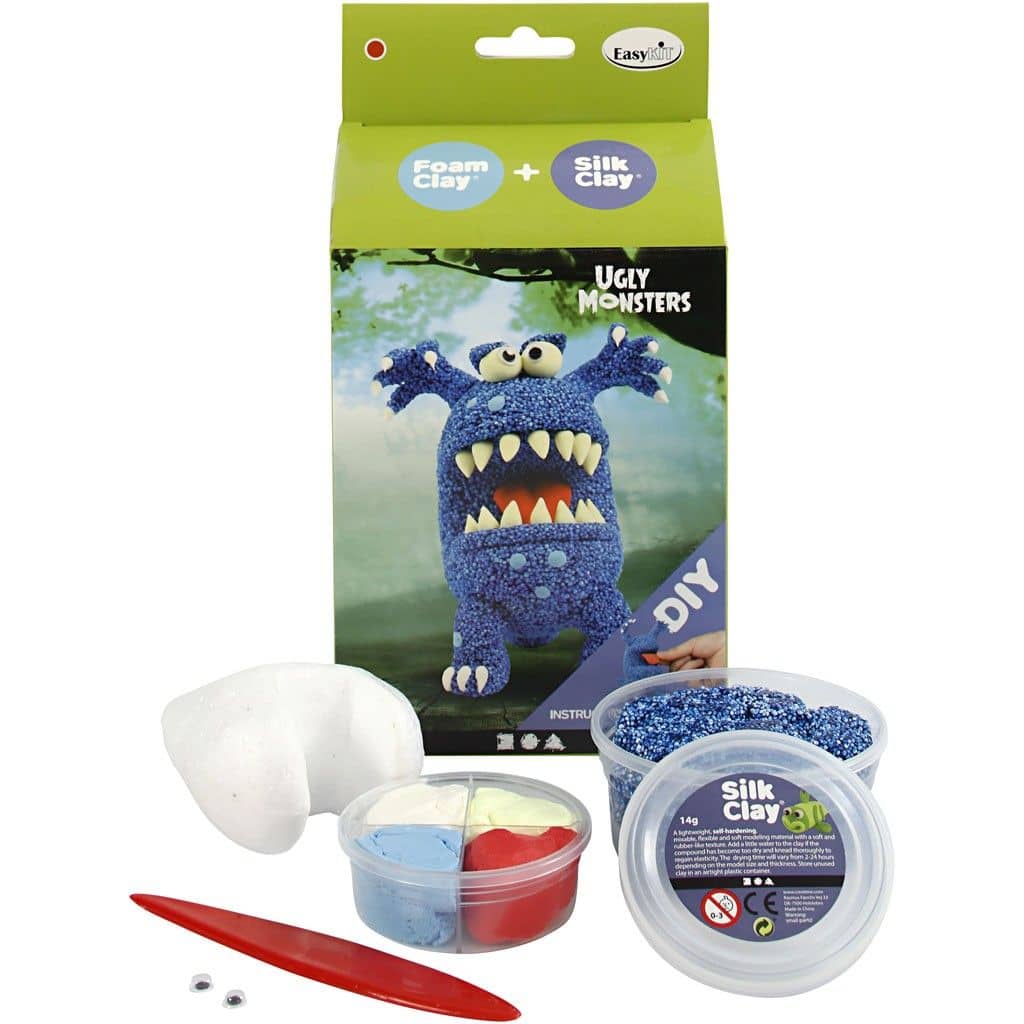 Knutselpakketje voor het maken van een blauw Foam Clay Monster