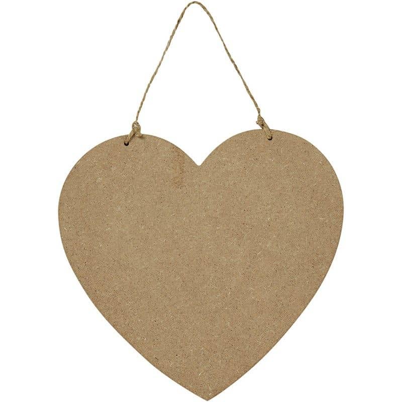 MDF Hart met Ophangkoord | 19,5 x 18,5 cm