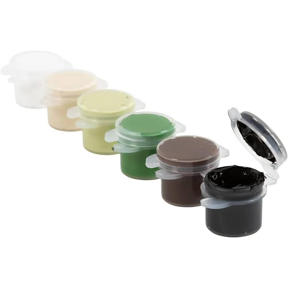 Plus Color Hobby verf zwart, wit, beige, groen en bruin. 
