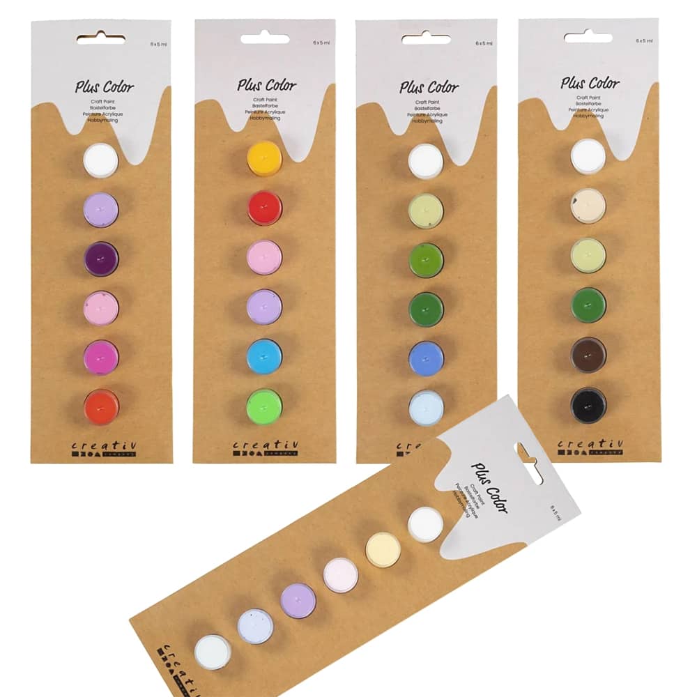Plus Color Hobbyverf op waterbasis, 6 kleuren, elk 5 ml