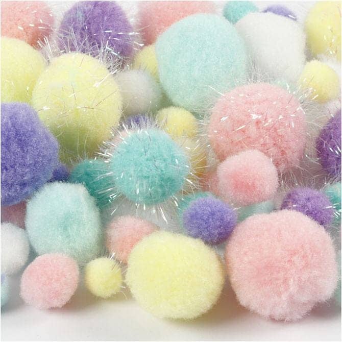Glitter Pompons in pastel kleuren