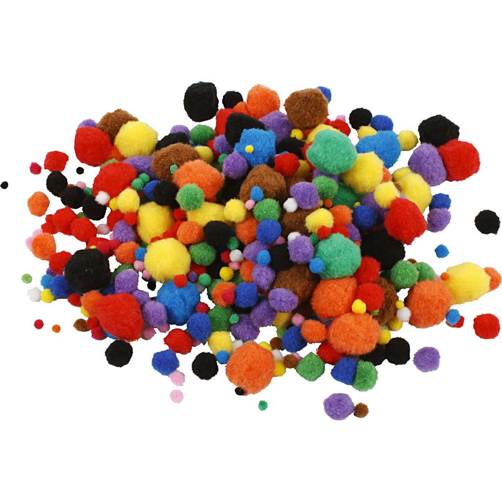 Pompons in verschillende kleuren en maten
