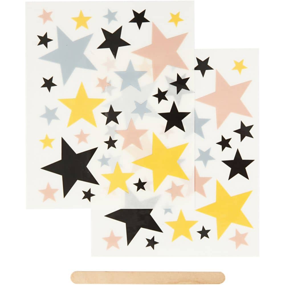 Rub-on stickers met sterren in verschillende kleuren en maten