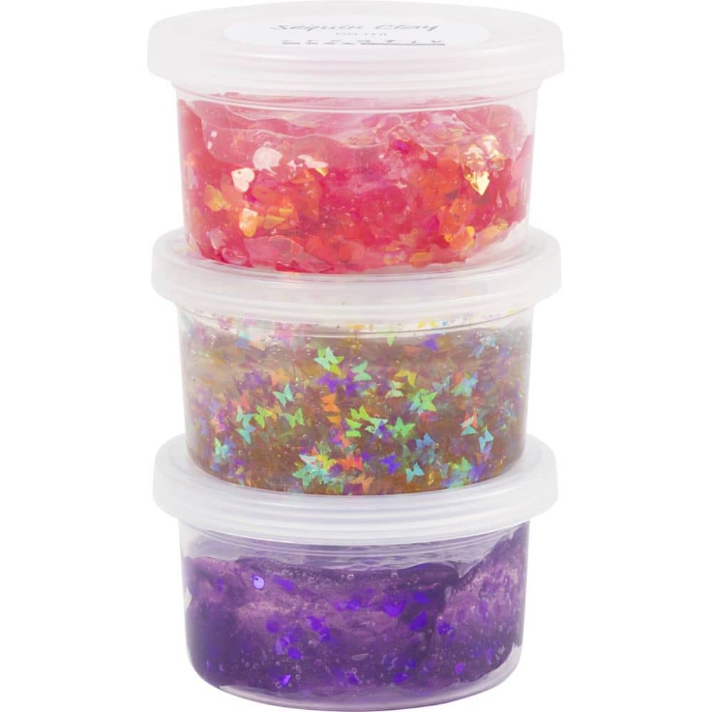 Drie potjes Sequin Clay