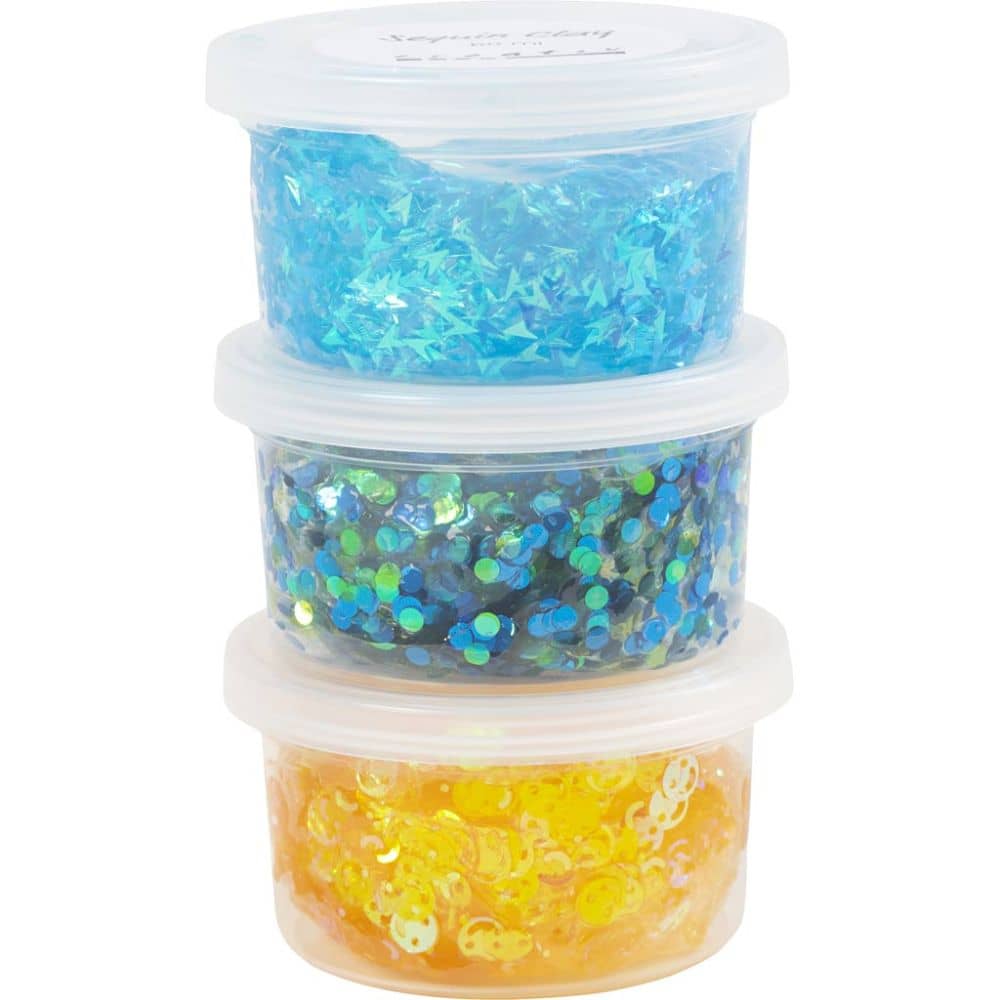 Drie potjes Sequin Clay