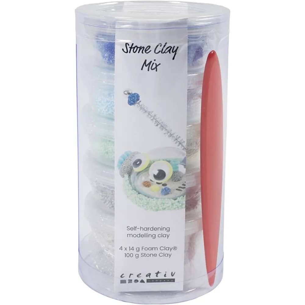 Mix van Stone Clay en Foam Clay in blauw, groen en zilver. 
