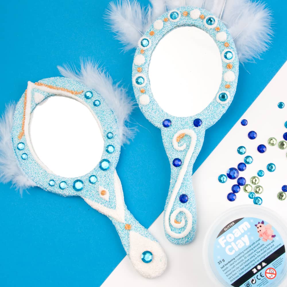 Houten Handspiegel om te knutselen - Voorbeeld met Foam Clay - thema Frozen