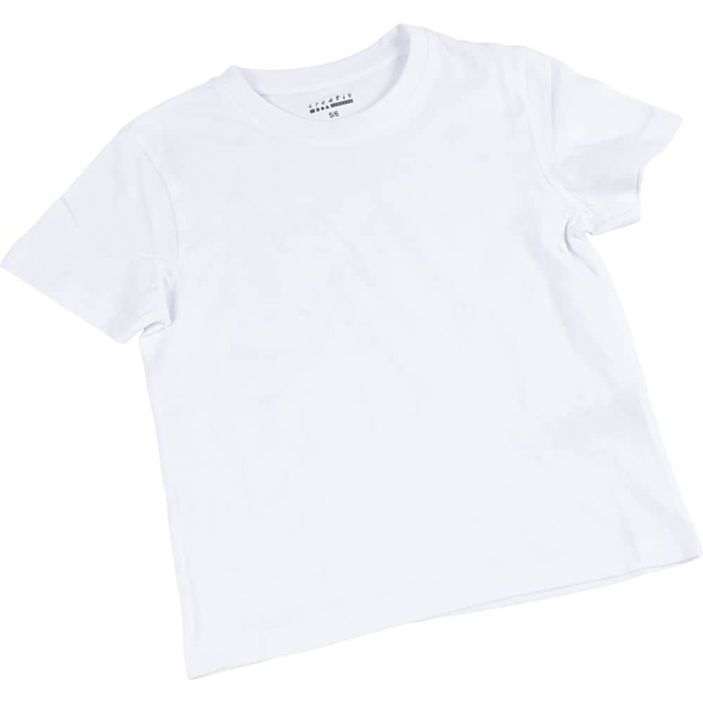 Wit T-shirt voor kinderen van 5 en 6 jaar om te versieren met textielstiften en textielverf. 