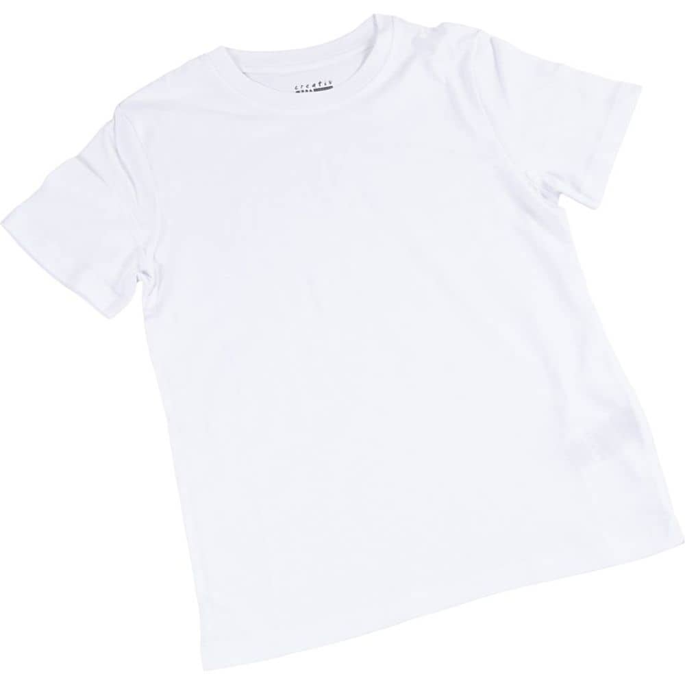 Wit T-shirt voor kinderen van 7 en 8 jaar. De shirts kunnen versierd worden met textielstiften.