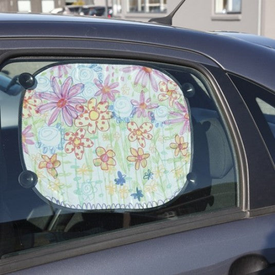 Auto zonnescherm versierd met textielstiften